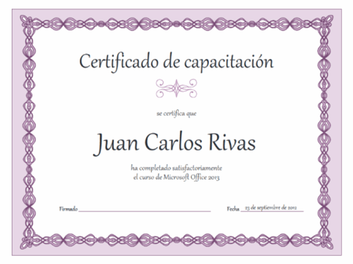 Certificado De Capacitacion Diseno Con Cadena Purpura