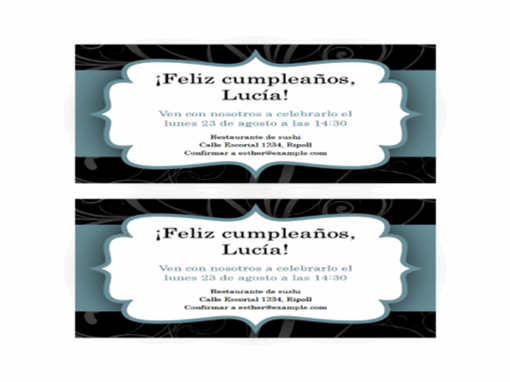 Invitaciones a fiesta (diseño con cinta azul, 2 por página)