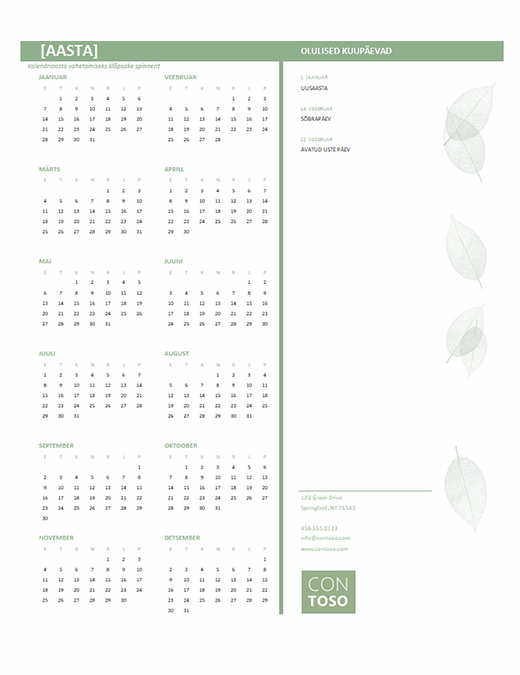 Väikeettevõtte kalender (mis tahes aasta, E–P)