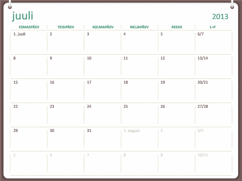Kooliaasta kalender 2013–2014 (juuli)