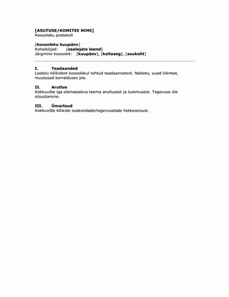 Asutuse koosoleku protokoll (lühike versioon)