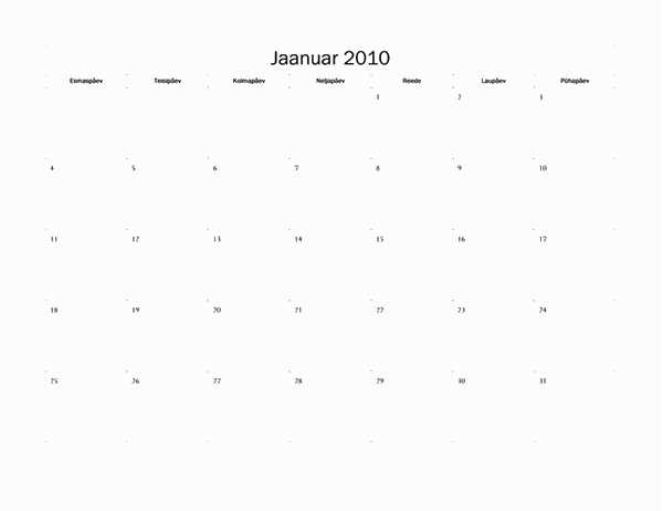 Kalender 2010 (lihtne kujundus, E–P)