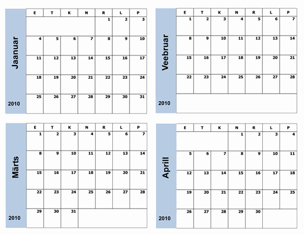 Kalender 2010, sinise äärisega (3 lk, E–P)