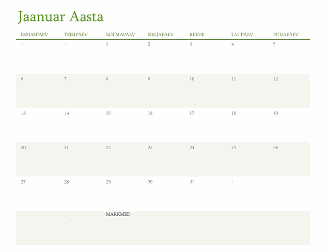 Aastakalender (üks kuu sakil)