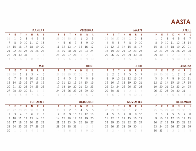 Üldine kogu aasta kalender