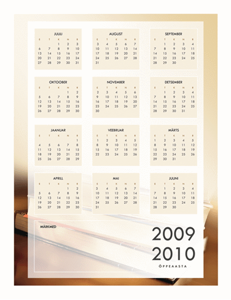 Kooliaasta kalender 2009-2010 (1 lk, E–R)