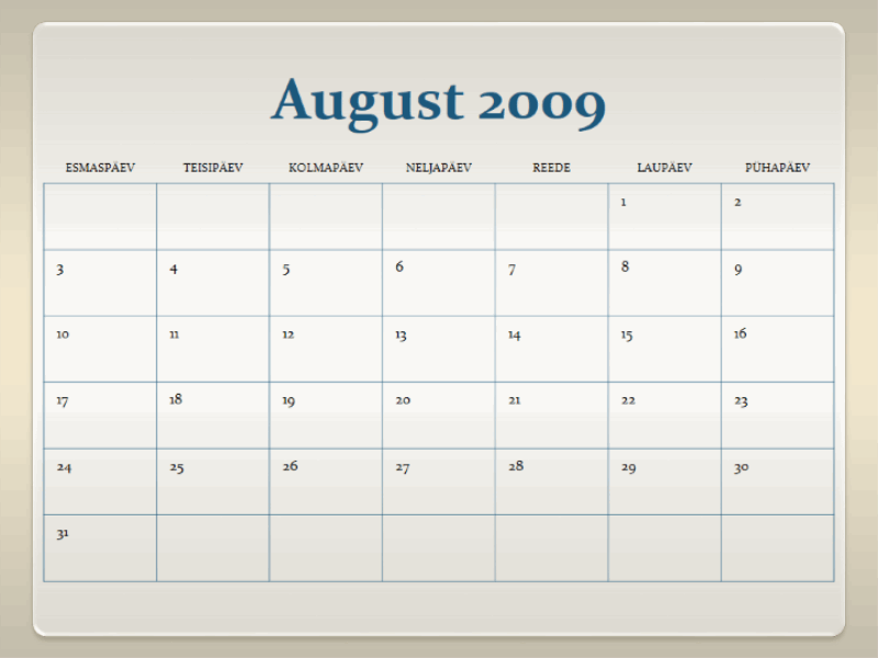 Kooliaasta kalender 2009-2010 (13 lk, E-P)