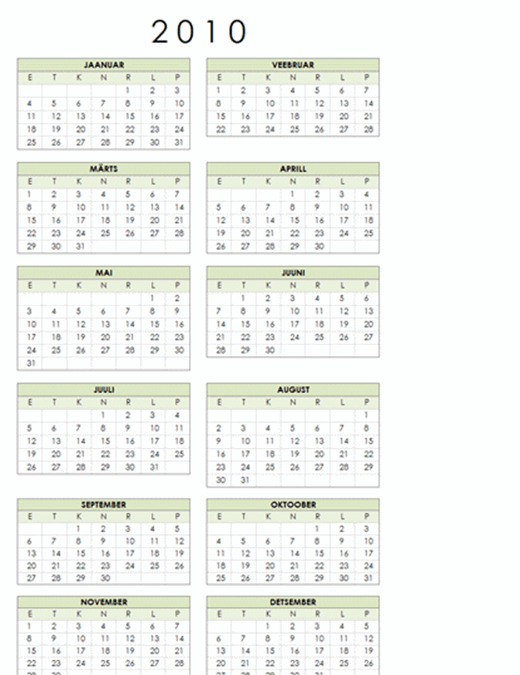 Kalender 2010 (1 lk, vertikaalpaigutus, E–P)
