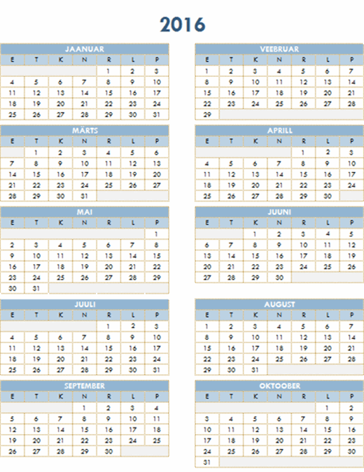 2016-2025 aastakalender