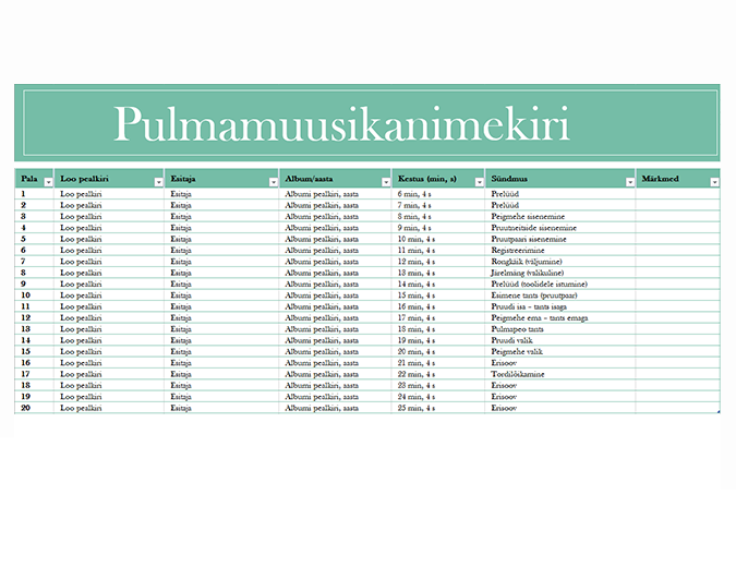 Pulmamuusika nimekiri Pulmamuusika nimekiri