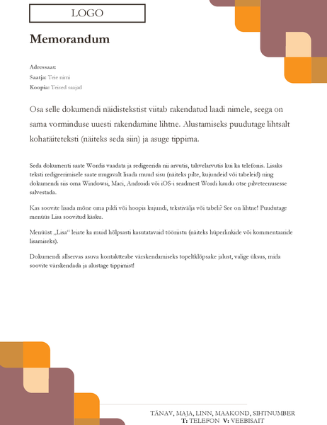 Nurkade ja kõveratega kujundusega memo Nurkade ja kõveratega kujundusega memo