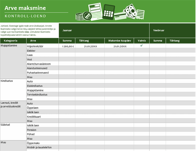 Arvete maksmise kontroll-loend Arvete maksmise kontroll-loend