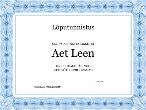 Lõputunnistus (sinine) Lõputunnistus (sinine)