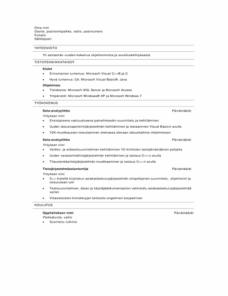 Ohjelmoijan ansioluettelo Ohjelmoijan ansioluettelo