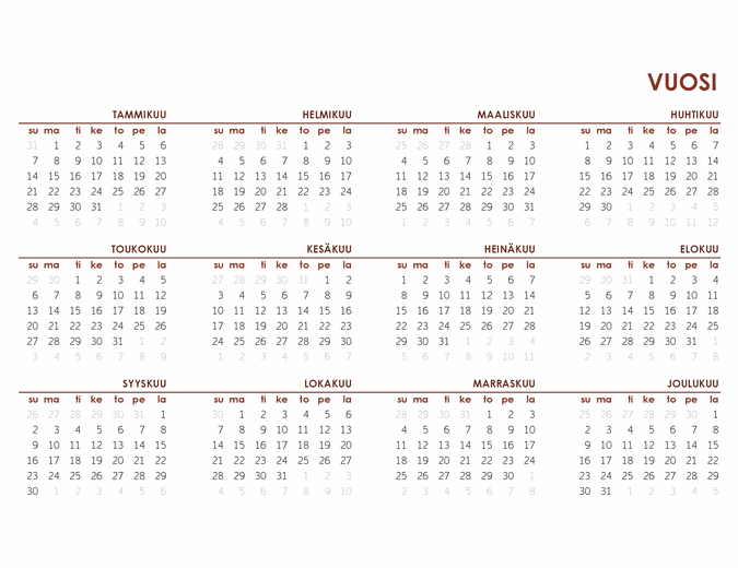 Koko vuoden yleinen kalenteri