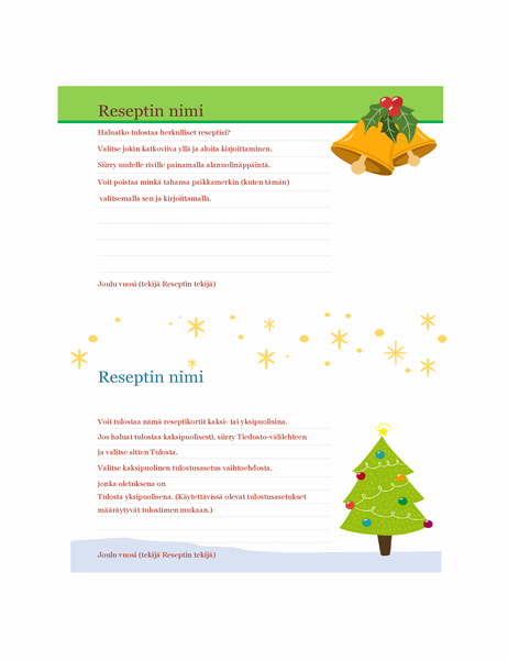 Reseptikortit (Joulun henki -malli, 2 per sivu, yhteensopiva Avery 5889:n kanssa)