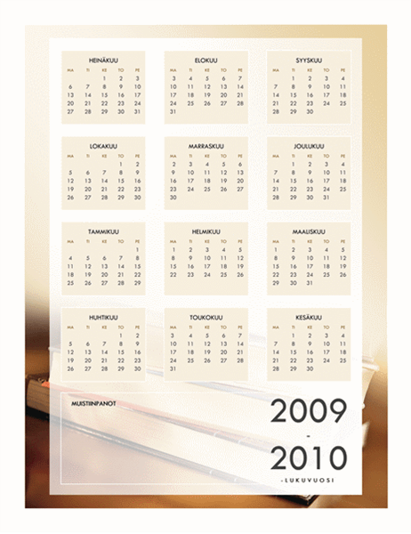 2009-2010 akateeminen kalenteri (1 sivu, ma–pe)