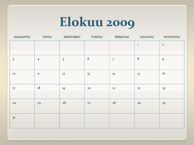 2009-2010 akateeminen kalenteri (13 sivua, ma–su)