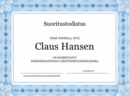 Suoritustodistus (sininen) Suoritustodistus (sininen)