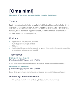 Yksinkertainen ansioluettelo Yksinkertainen ansioluettelo