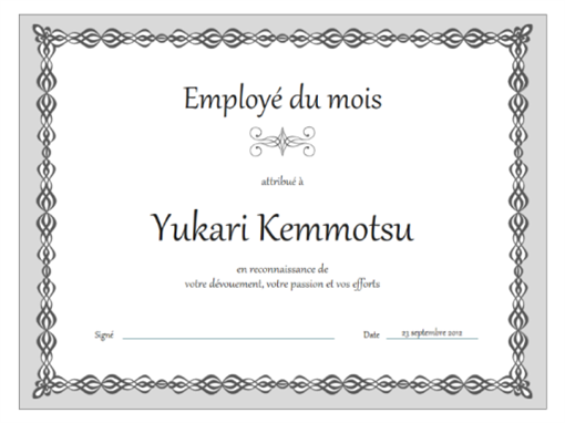 Certificat d’employé du mois (conception de chaîne grise)