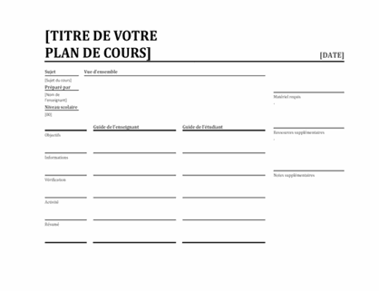 Planificateur de leçons quotidien Planificateur de leçons quotidien