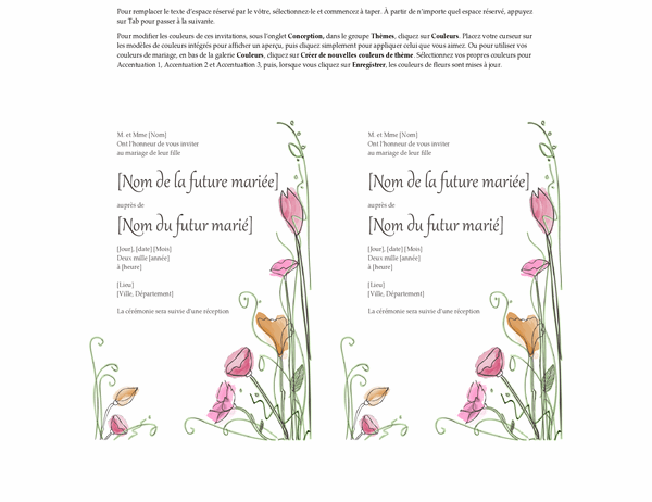 Invitations de mariage (motif aquarelle, 2 par page, fonctionne avec Avery 5389)