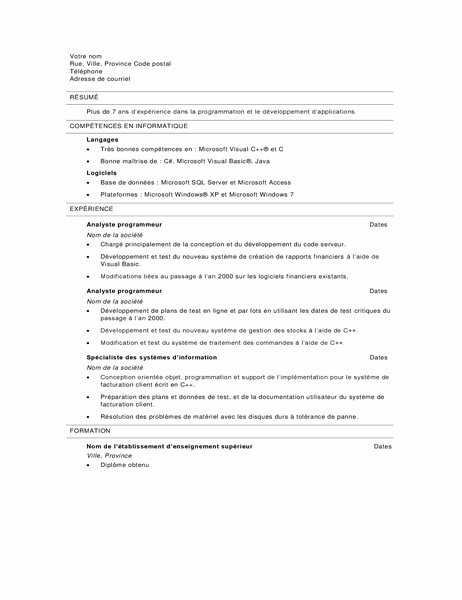 CV de programmeur informatique CV de programmeur informatique