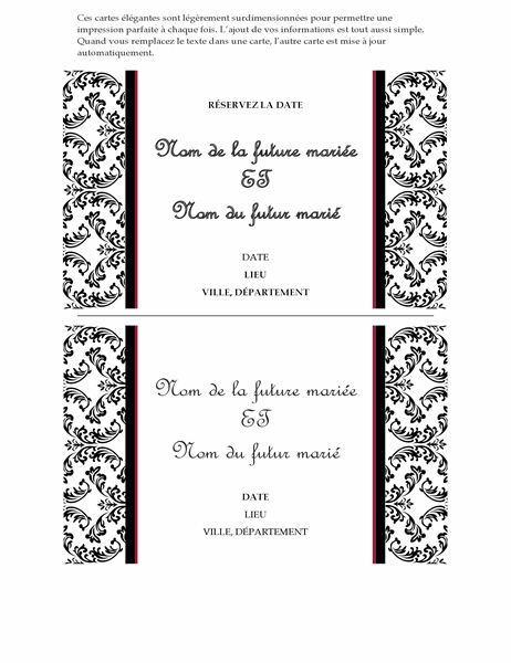 Carte de faire-part de mariage Réservez la date (motif noir et blanc)