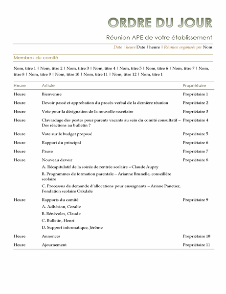 Ordre Du Jour D Association De Parents D Eleves Et D Enseignants Ape