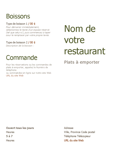 Plats à emporter Plats à emporter