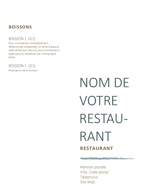 Menu de restaurant Menu de restaurant