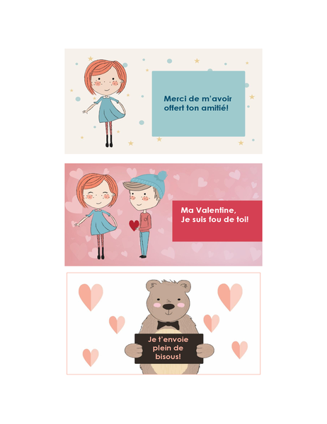 Cartes de Saint-Valentin pour les enfants (12 conceptions, 3 par page)