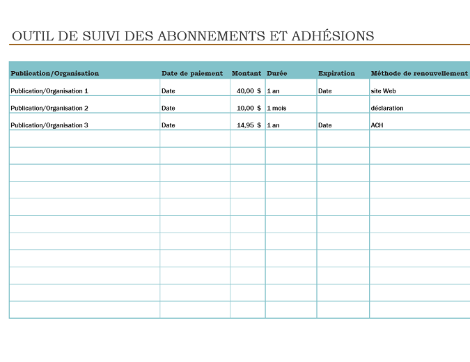 Outil De Suivi Des Abonnements Et Adhesions