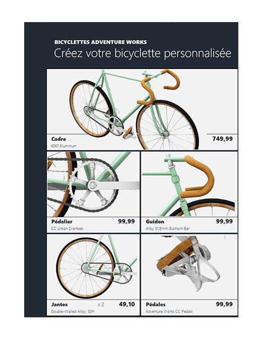 Catalogue de produits Excel 3D (modèle Bicyclette)