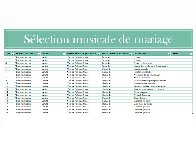Sélection musicale pour un mariage Sélection musicale pour un mariage