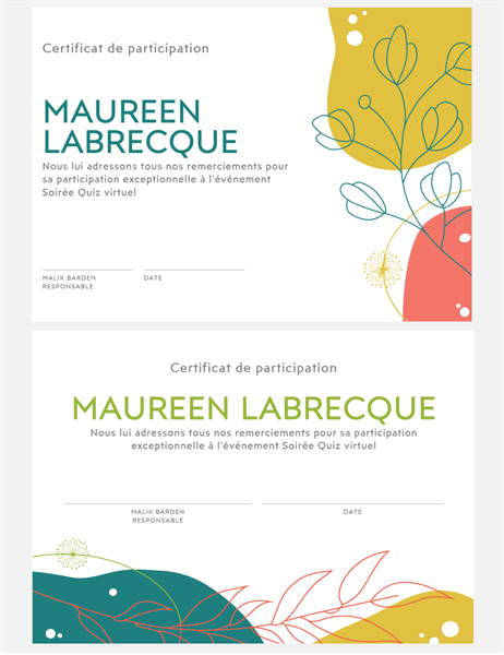 Certificat de participation Certificat de participation