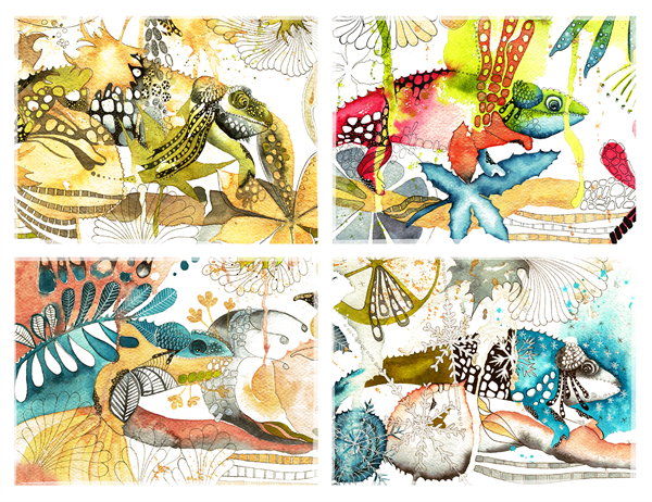 Cartes de vœux caméléon (pliées en quatre) Cartes de vœux caméléon (pliées en quatre)