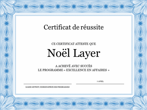 Certificat de réussite (bleu) Certificat de réussite (bleu)