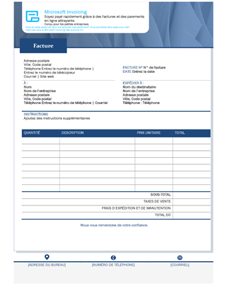 Facture de vente standard avec Microsoft Invoicing Facture de vente standard avec Microsoft Invoicing