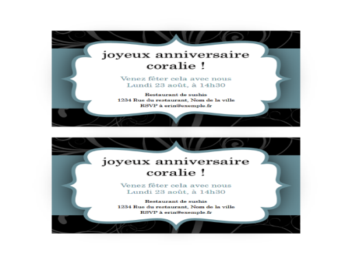 Invitation à une fête (conception « ruban bleu », 2 par page) Invitation à une fête (conception « ruban bleu », 2 par page)