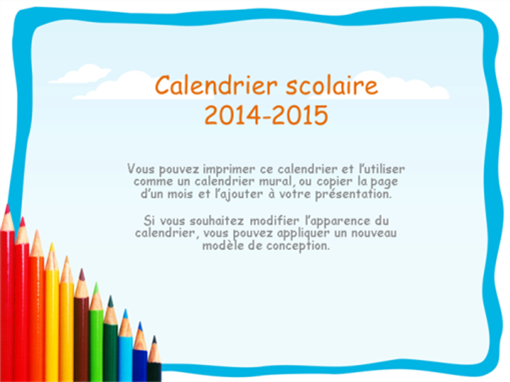 Calendrier scolaire 2014-2015 avec vacances