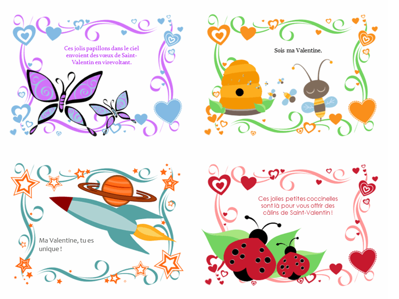 Cartes de la Saint-Valentin pour enfants (24 conceptions)