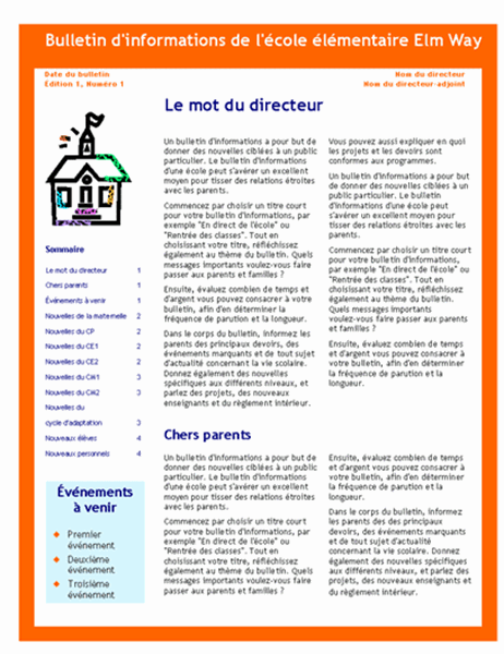 Bulletin d'informations d'une école (3 colonnes, 4 pages)