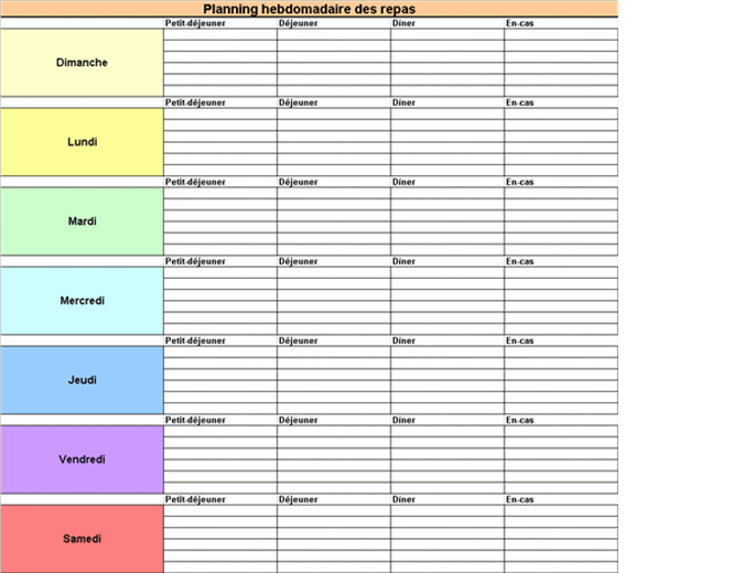 Planning hebdomadaire des repas