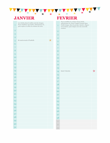 Calendrier des anniversaires et des anniversaires de mariage (n’importe quelle année) Calendrier des anniversaires et des anniversaires de mariage (n’importe quelle année)