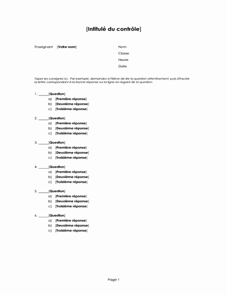 Excel Questionnaire Choix Multiple