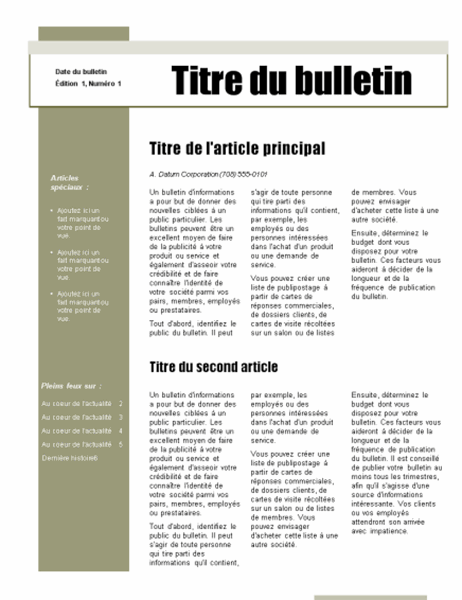 Bulletin d'information (thème Simple, 4-col., 6-pp.)