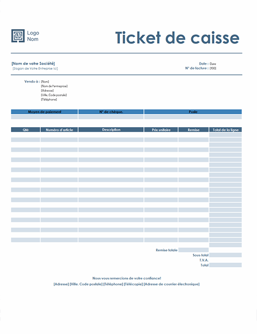 Ticket de caisse (modèle Simple Bleu) Ticket de caisse (modèle Simple Bleu)