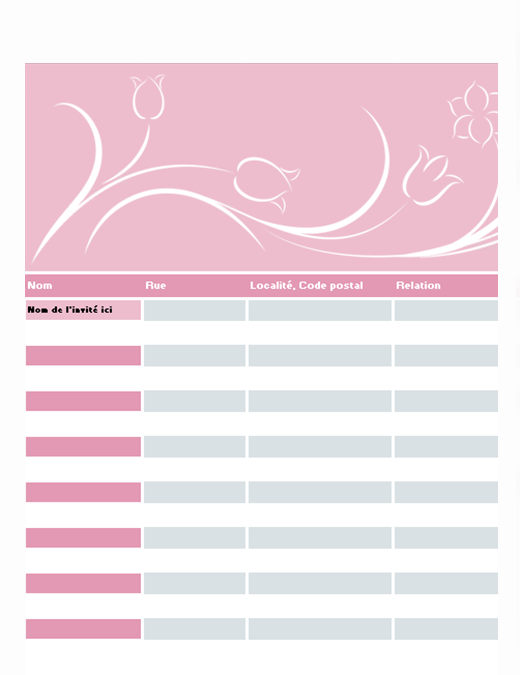 Liste des invités au mariage (tulipes) Liste des invités au mariage (tulipes)